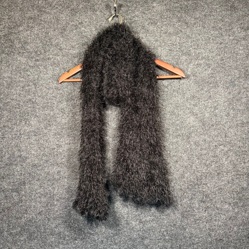 Black Shaggy Fuzzy Scarf Y2K Indie Sleaze Faux Fur Look Long Fluffy Winter Scarf